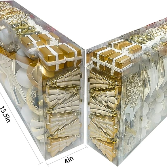 88pc Christmas Ornaments Shatterproof Gold & White Tree Decoration Balls Baubles - Picture 3 of 7